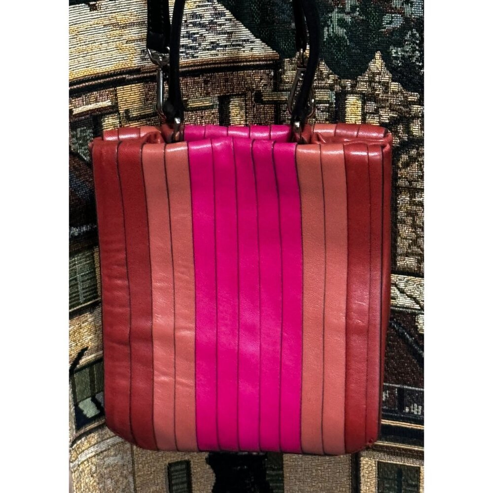 DKNY Multicolor Vertical Stripe Lamb Leather Crossbody Shoulder Handbag